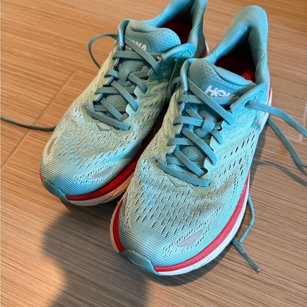 HOKA Women's Clifton 8 Running Shoes - Teal and Red - Picture 14 of 16